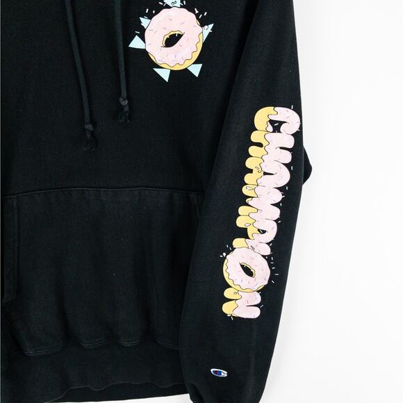 Champion Reverse Weave Hoodie Men’s Small Fresh Donuts Graphic Black Pullover - Picture 4 of 12